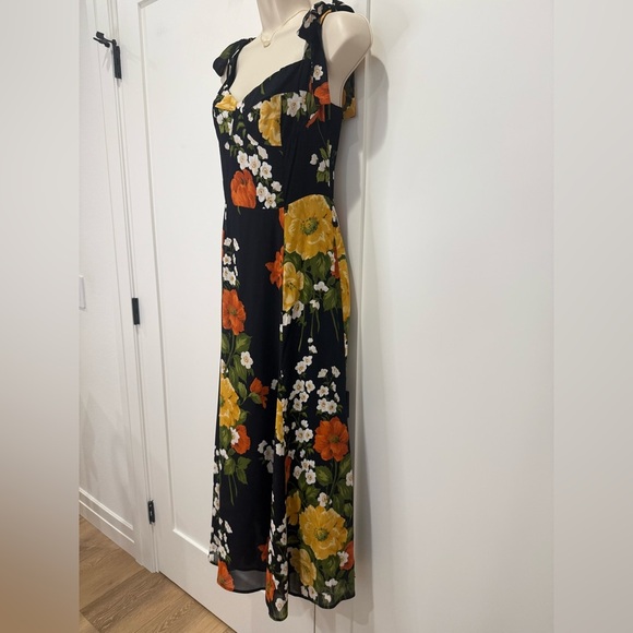Reformation Nadira Midi Dress Louisa Floral Tie Straps Size 8 Black Vacay Beachy - Picture 14 of 15